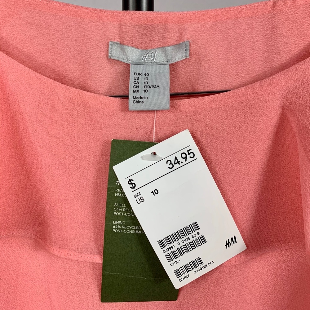 NWT H&M Ruffle-Sleeve Chiffon Mini Dress in Coral Pink - Picture 10 of 10